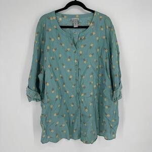 Catherine’s Shirt Women’s 3x linen pineaple print blouse plus size office work